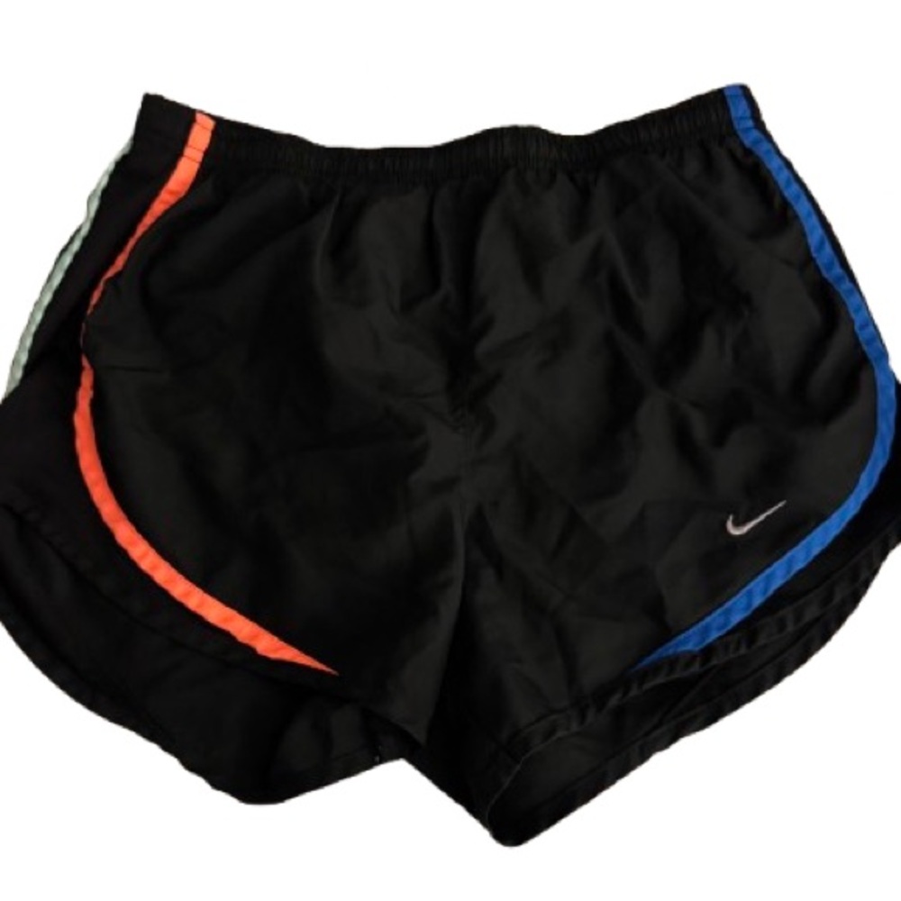 Nike Women's Black Athletic Shorts with Orange and Blue Trim